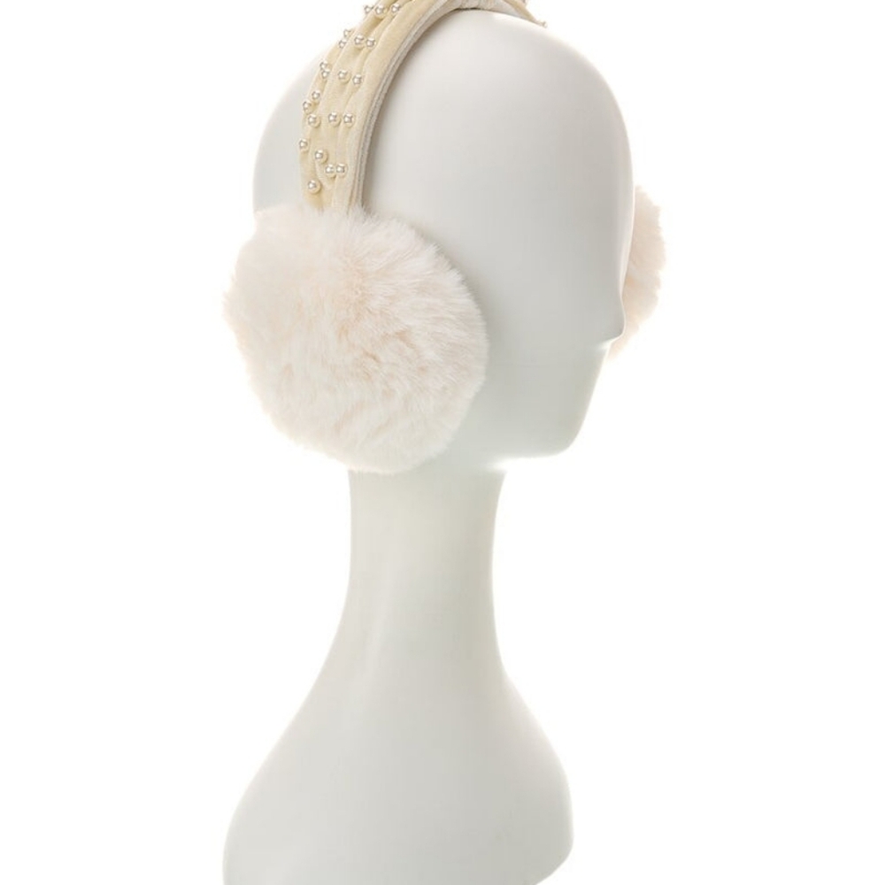 Surell Pearly Knotted Velvet Band Faux Fur Ivory Ear Muffs NWT
